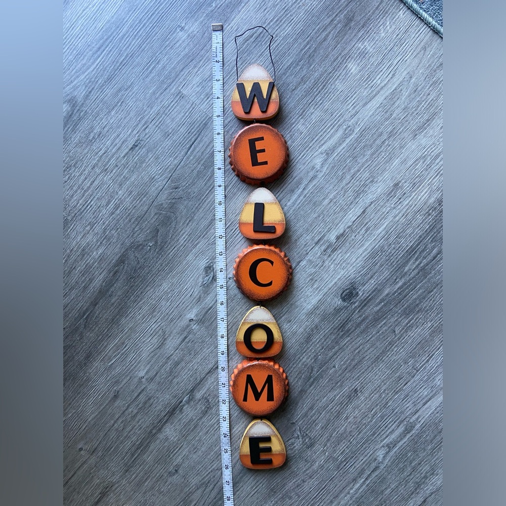 Halloween Decor welcome sign door hanger wall hanging candy corn farmhouse style